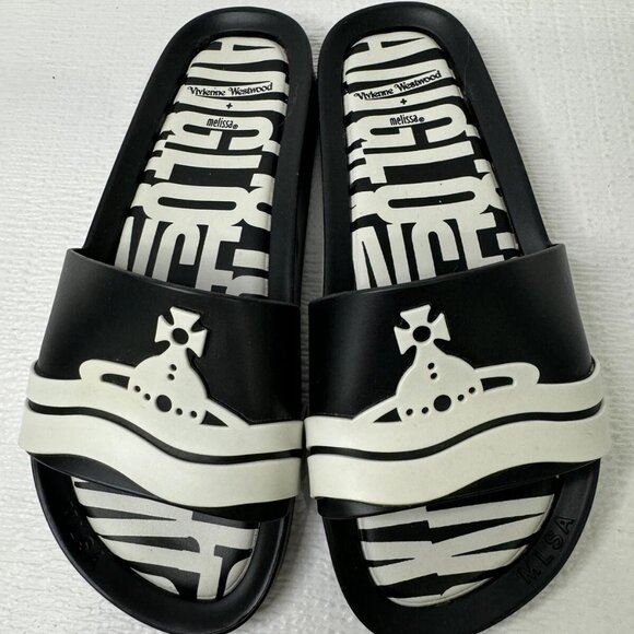 Vivienne Westwood Melissa Anglomania Black White Beach Slides Sandals US SIZE 7 - Picture 3 of 8